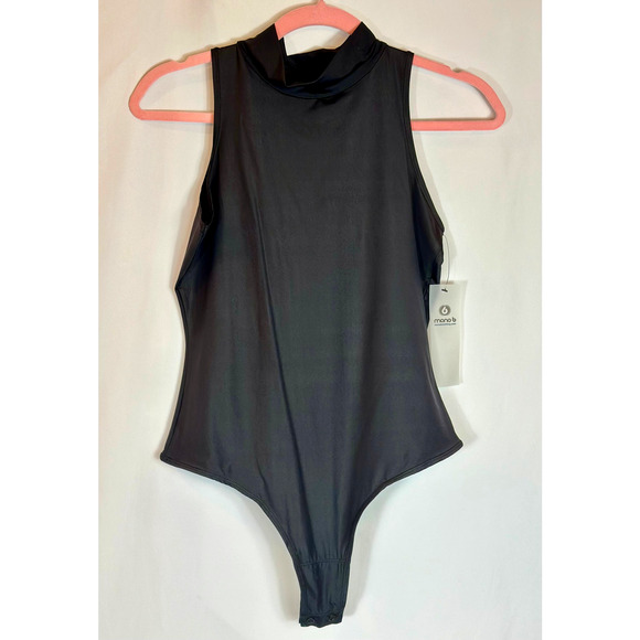 Mono b High Cowl Neck Sleeveless Bodysuit Black M - Picture 10 of 10